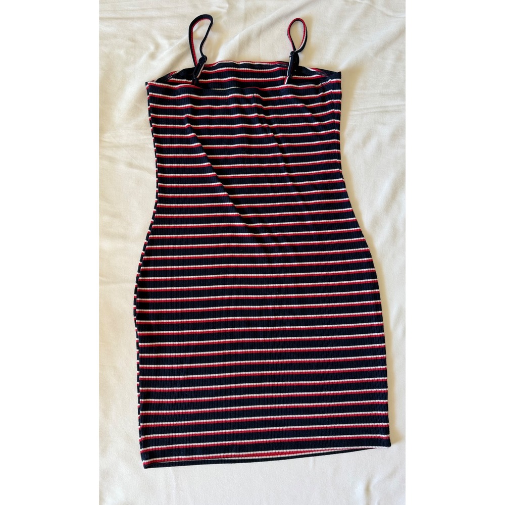 SHEIN Navy Blue Red White Striped Ribbed Bodycon Mini Dress Small - Picture 5 of 8